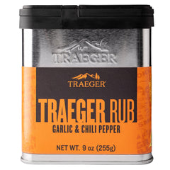 Traeger garlic and chili pepper rub in a tin ready for versatile seasoning