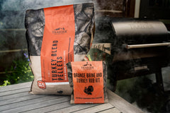 Traeger turkey brine rub application showing year-round poultry seasoning.