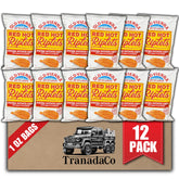 TranadaCo Red Hot Riplets chips 1oz bag close-up ridged texture for crunchy snacking.