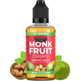 Transparency Foods monk fruit drops bottle showing 6 drops equals one teaspoon