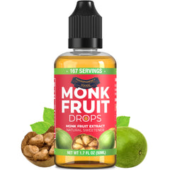 Transparency Foods monk fruit drops bottle showing 6 drops equals one teaspoon