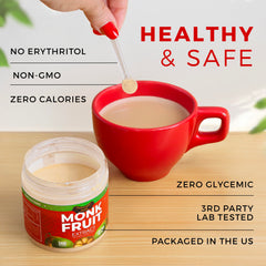 Transparency Foods monk fruit sweetener in coffee cup provides a clean, sugar-free sweetness