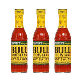 Trappey's Bull Brand hot sauce bottle side view for eggs and breakfast.