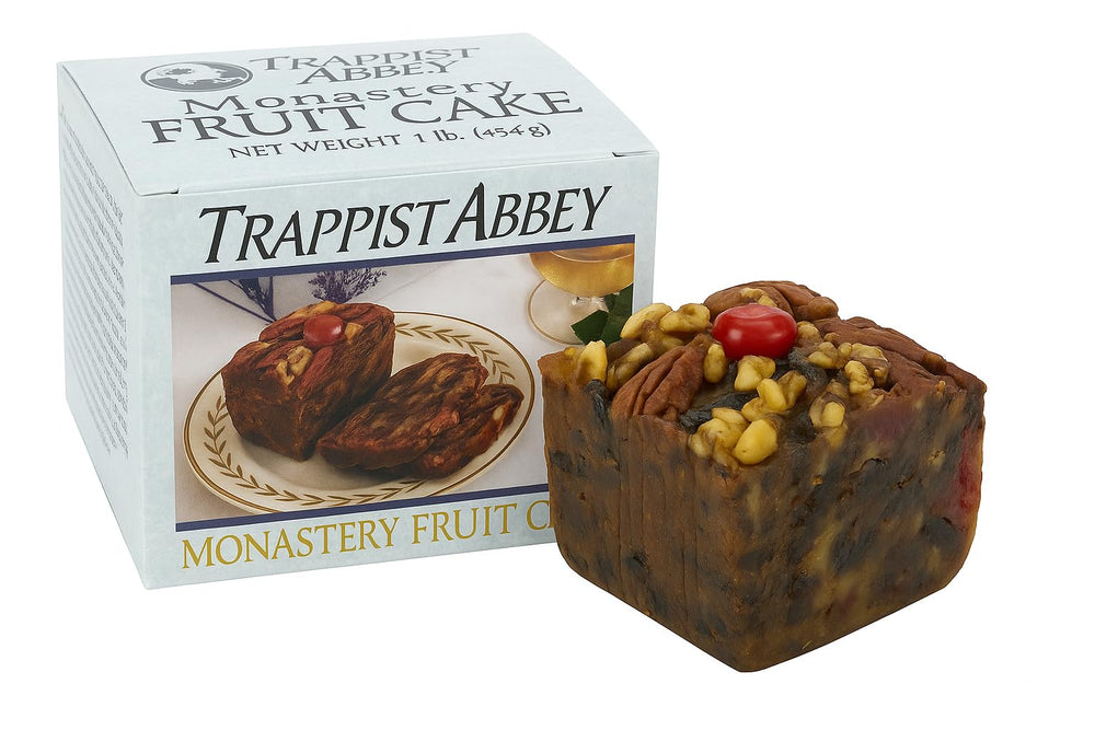 Trappist Abbey Fruitcake 1lb wrapped packshot—ideal holiday gift.