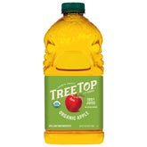 Tree Top Organic Apple Juice label close-up shows 100% juice quality