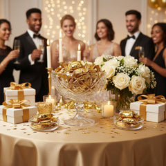 Tree Treasures retirement mints: gold-wrapped treats for celebration tables and guest appreciation