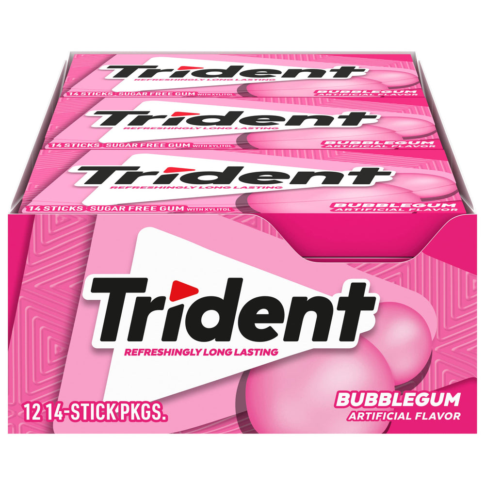 Trident Bubblegum Sugar Free Gum 12-pack front view for easy office refills.
