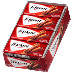 Trident Cinnamon Sugar-Free Gum packaging closeup highlighting convenient pack and after meal refreshment.