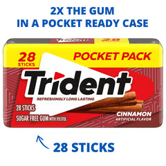 Trident Cinnamon Sugar Free Gum pocket pack back view showing compact hard case for travel