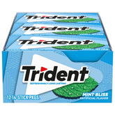 Trident Mint Bliss gum packaging shows 12-pack bulk convenience for on-the-go freshness