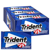 Trident Perfect Peppermint gum packaging shows 12 packs for easy bulk refreshment.