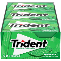 Trident Spearmint sugar-free gum box 12-pack for fresher breath after meals