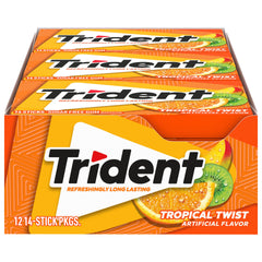 Trident Tropical Twist gum pack with 14 pieces per pack for on-the-go freshness