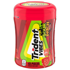 Trident Vibes Sour Patch Kids Redberry gum bottle front for on-the-go freshness.