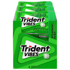 Trident Vibes Spearmint Rush bottle with 40 pieces for quick breath refresh.
