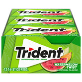 Trident Watermelon Twist gum pack shot shows 12 packs for bulk office use.