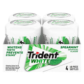 Trident White Spearmint gum bottle front shows four-pack for on-the-go freshness.