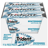 Trident White Wintergreen gum pack with 16 pieces for quick minty freshness.