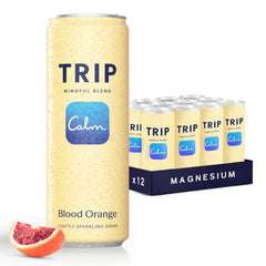 TRIP Lightly Sparkling Blood Orange can on ice for a refreshing non-alcoholic option.