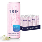 TRIP Lightly Sparkling bottle with Elderflower Mint offers a refreshing, low-calorie flavor.