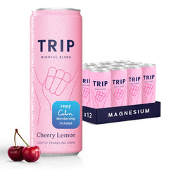 TRIP Lightly Sparkling bottle pour shows vibrant cherry lemon flavor for a refreshing moment