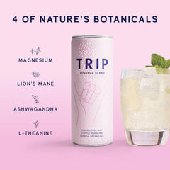 TRIP Lightly Sparkling bottle Raspberry Blossom presents a vibrant, sugar-free mocktail option.