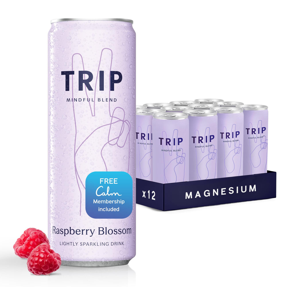 TRIP Lightly Sparkling Raspberry Blossom can, refreshing, low-calorie option for social sipping.
