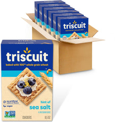 Triscuit Hint of Sea Salt crackers in packaging, ready for easy snacking.