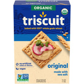 Triscuit Organic Original Whole Grain Wheat crackers box, a wholesome pantry staple for lunches
