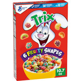 Trix six-fruity shapes cereal in a bowl, a colorful breakfast option kids love.