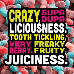 Trolli Sour Brite Crawlers Very Berry gummy worms in bright hues and sugar crystals.