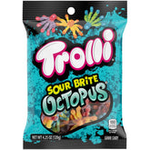 TROLLI Sour Brite Octopus gummies in a bag for quick snacking.