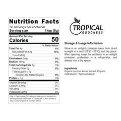 Dairy-free Tropical Goodness powder with scoop for coffee creamer use.