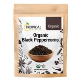 Tropical Goodness Organic Black Peppercorns bottle enhances meals with bold aroma.