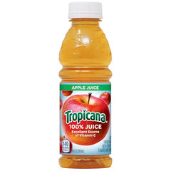 Tropicana Apple Juice 10oz bottle being poured into a glass, showcasing crisp flavor