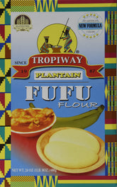 Tropiway Plantain Fufu Flour 24oz pack close-up, smooth flour texture ideal for creamy fufu.