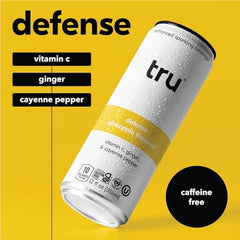 Tru Defense Seltzer vitamin C label showcases real juice and citrus brightness
