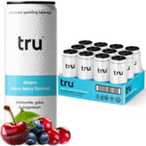 Tru Dream Seltzer bottle shows cherry berry flavor for an evening moment