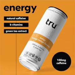 Tru Energy Seltzer green tea extract label highlights natural ingredients.