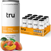 Tru Energy Seltzer orange mango can, refreshing citrus flavor with natural caffeine.