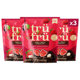 Tru Fru freeze-dried strawberries with white chocolate dip showcasing crisp texture.