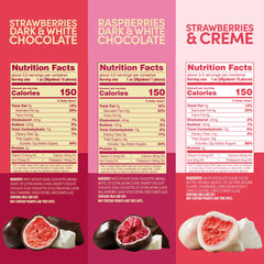Tru Fru raspberries and strawberries in dark chocolate bite