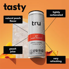 Tru Gut Seltzer niacin B3 icon on can signals vitamin support in a light drink