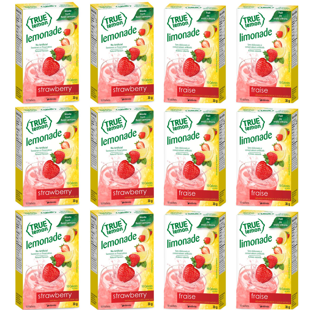 True Lemon Strawberry Lemonade drink mix for 16 oz water delivers refreshing hydration.