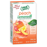 True Citrus True Lemon Peach Lemonade packet dissolving in water for refreshing hydration.