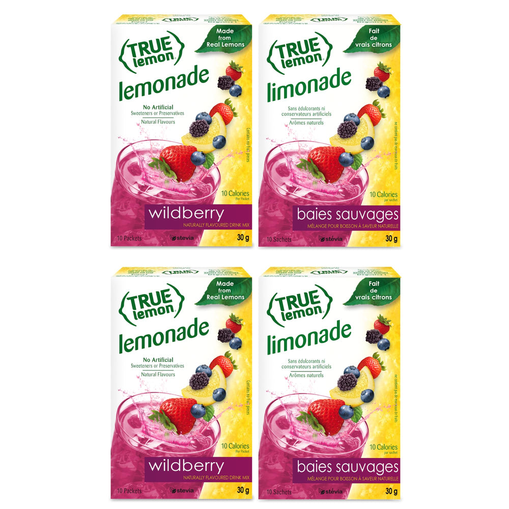 True Citrus Wildberry Lemonade pack front shows portable sachets for on-the-go flavor