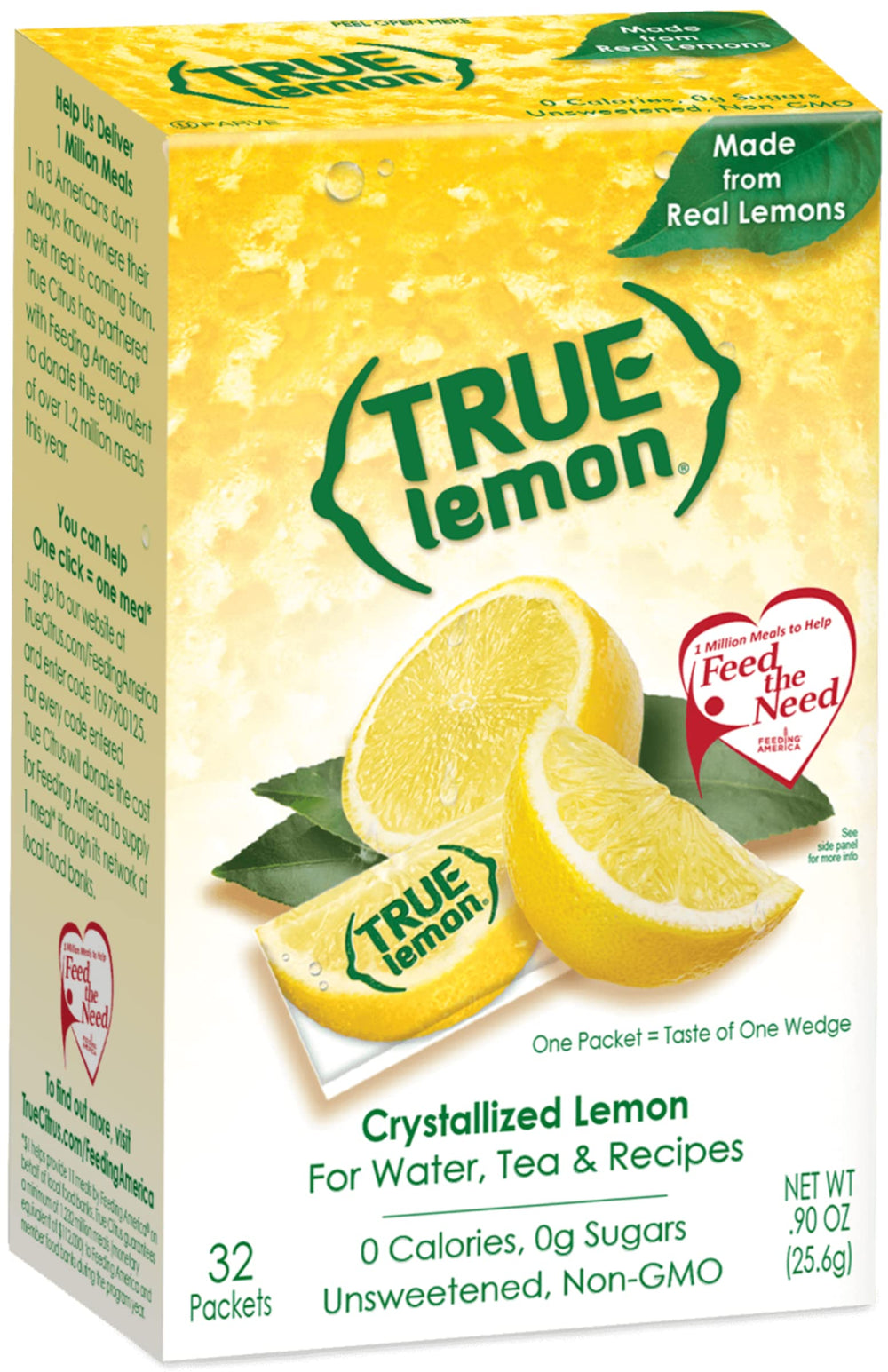 True Lemon Crystallized Lemon box shows 96 packets for on-the-go flavor.