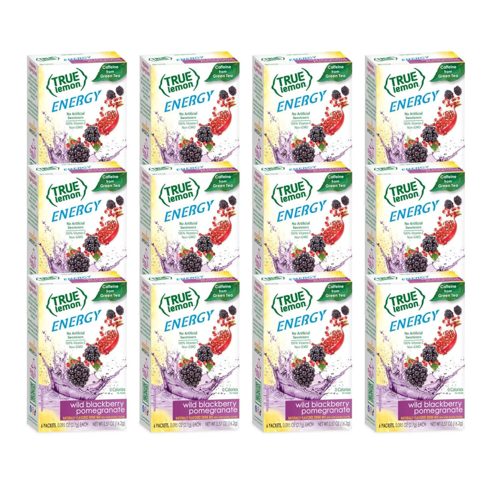 True Lemon Energy Wild Blackberry Pomegranate box front for on-the-go hydration.