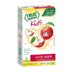 True Lemon Kids Crisp Apple packet closeup shows simple ingredients.