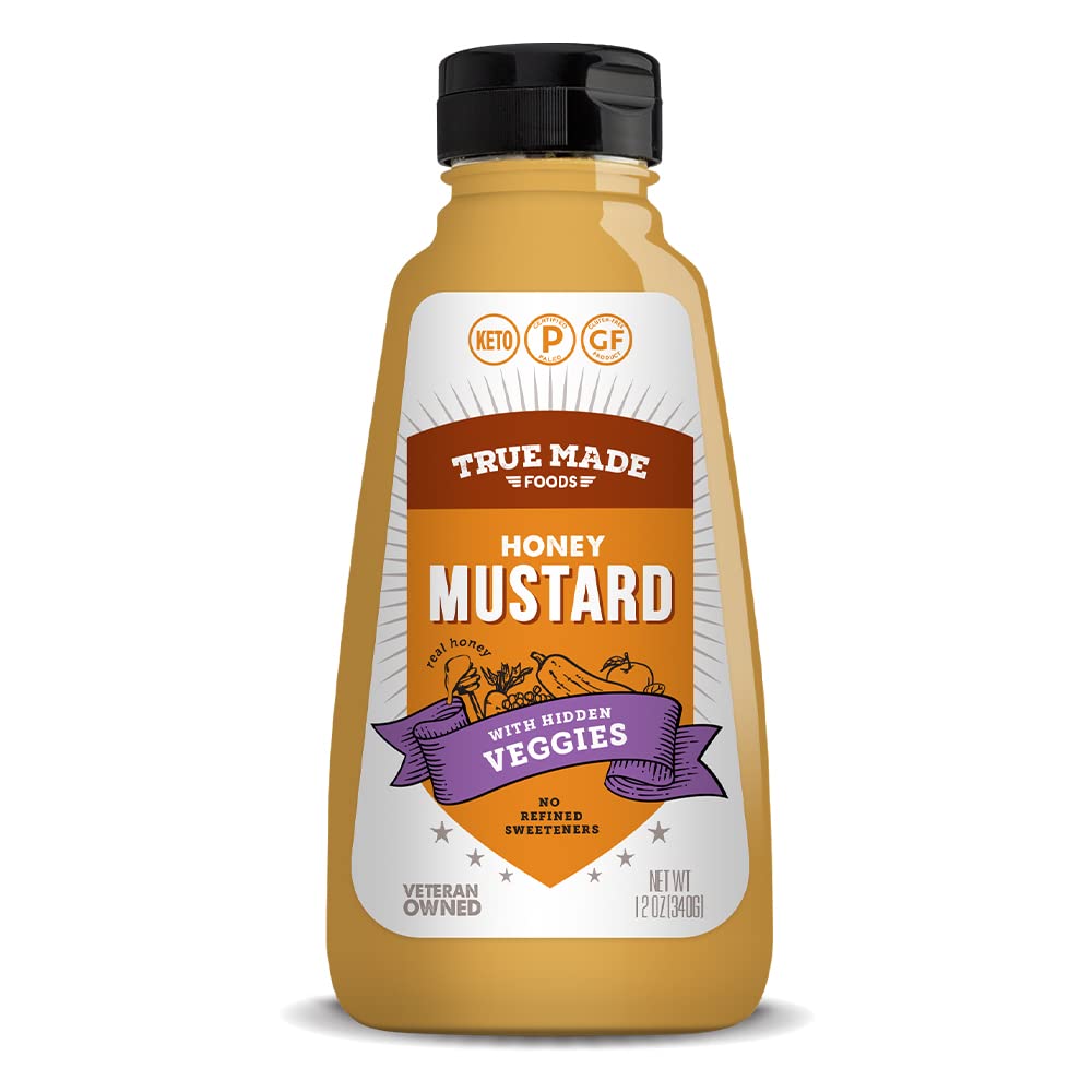 True Made Foods Honey Mustard with Hidden Veggies bottle shows a flavorful, low-sugar dip option